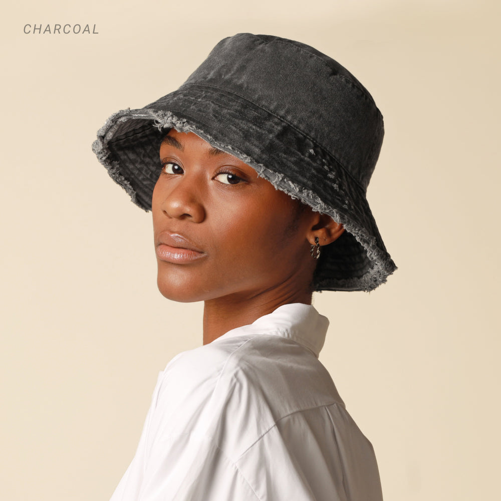 Wide Brim Frayed Bucket Hat | Marquebien - Marquebien