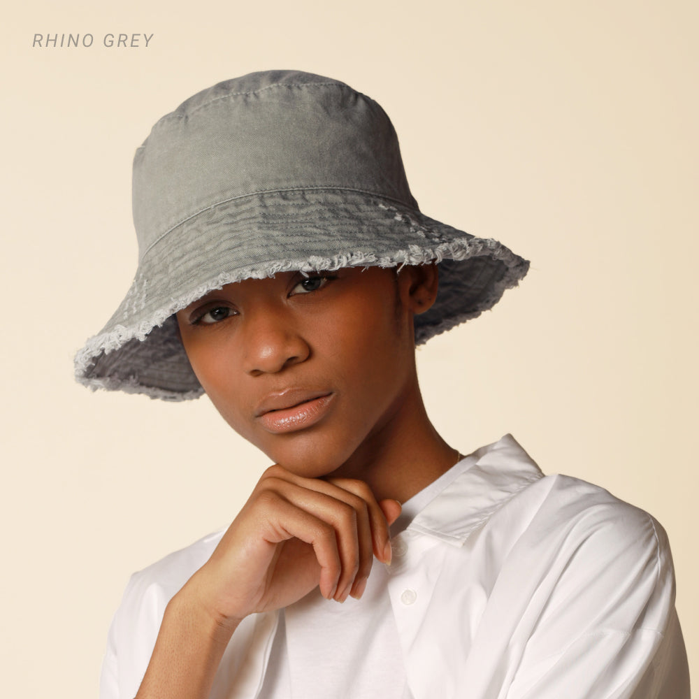 Wide Brim Frayed Bucket Hat | Marquebien - Marquebien