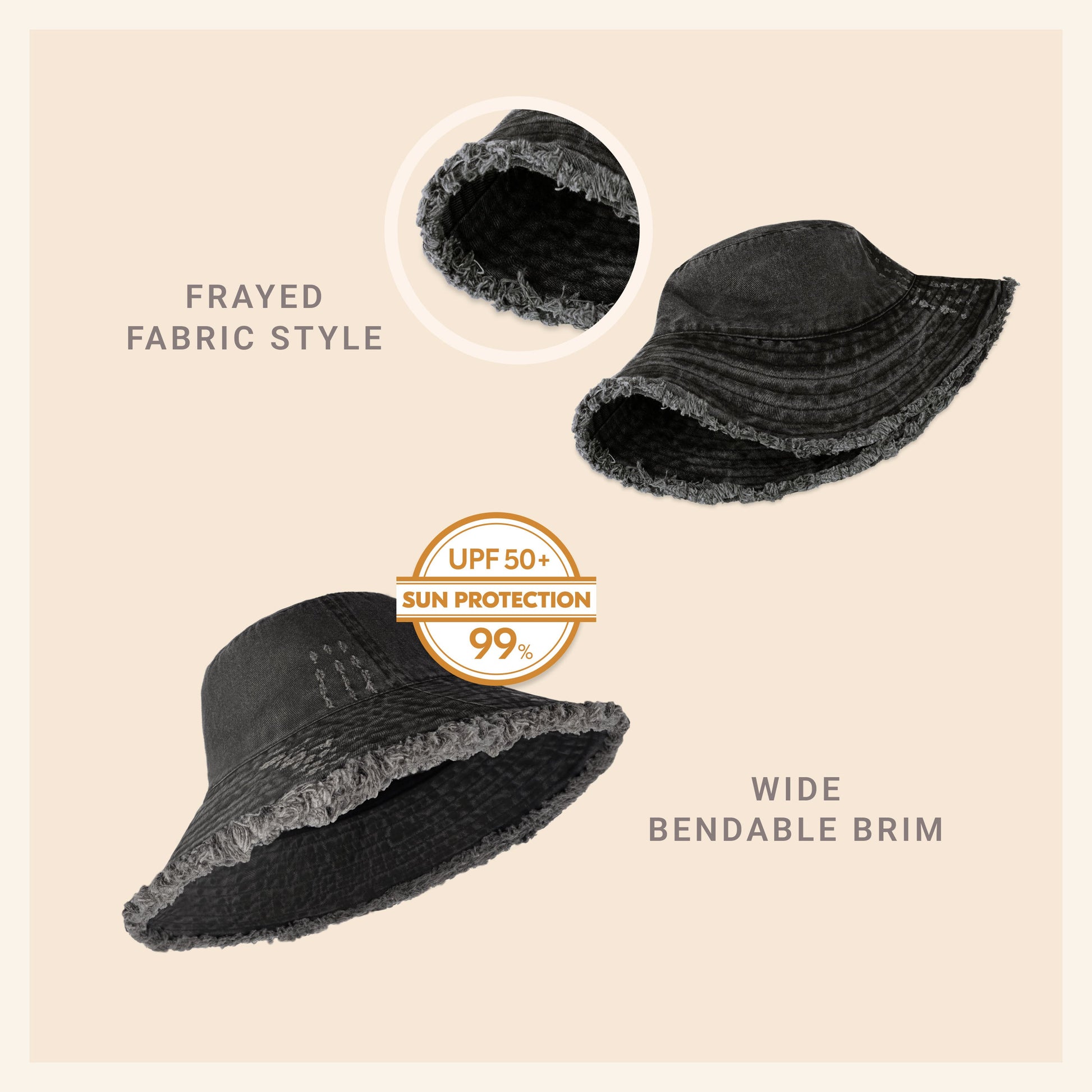 Wide Brim Frayed Bucket Hat | Marquebien - Marquebien