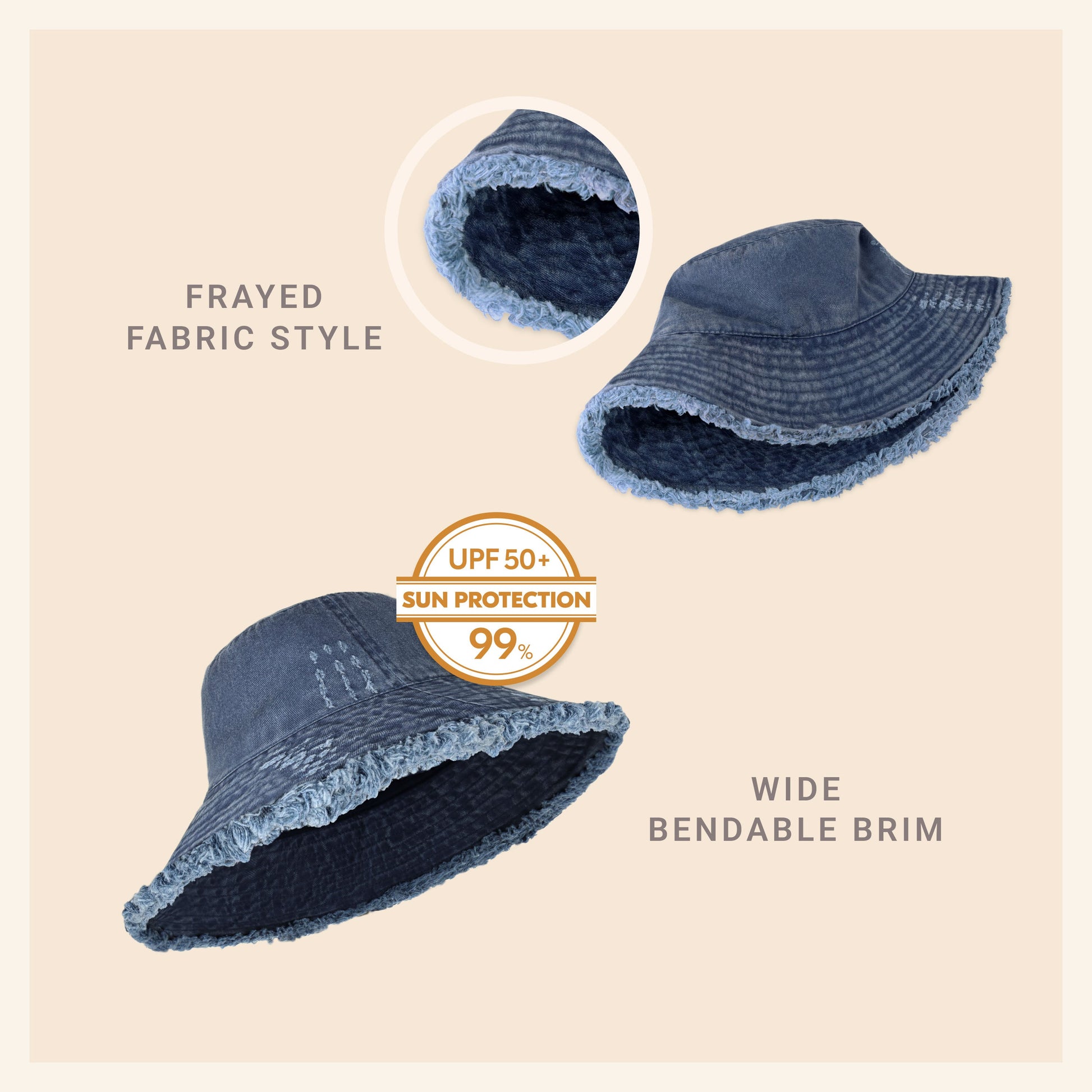 Wide Brim Frayed Bucket Hat | Marquebien - Marquebien