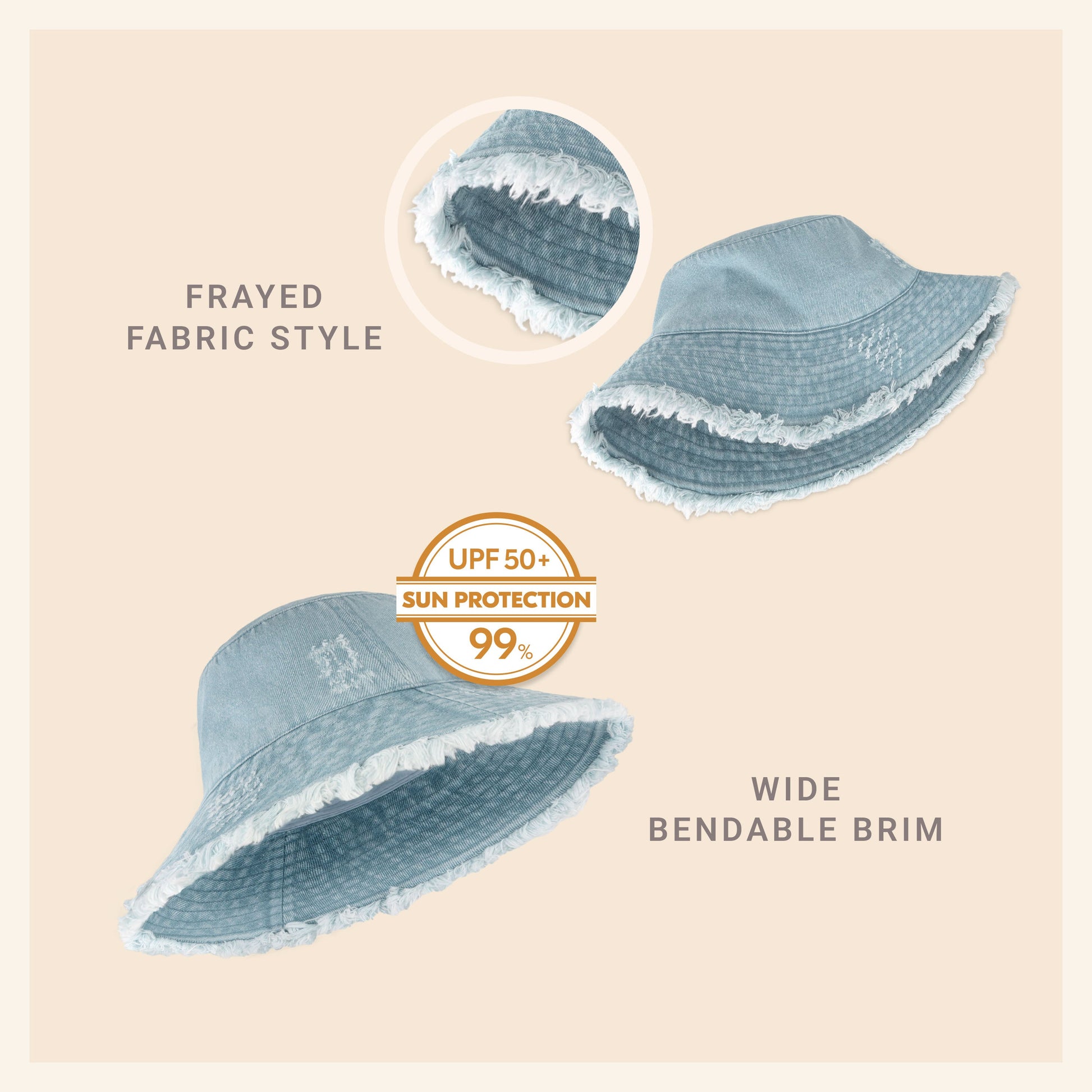 Wide Brim Frayed Bucket Hat | Marquebien - Marquebien